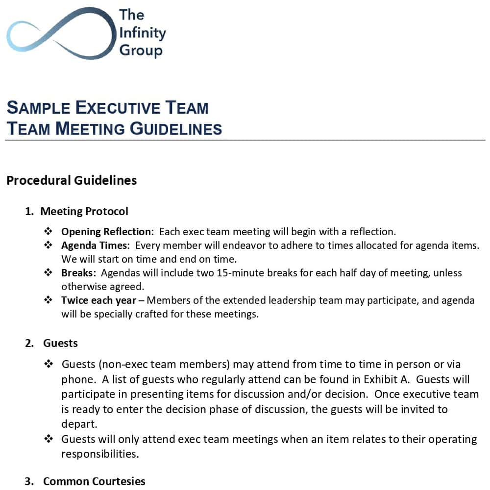 Screenshot of Executive Team Meeting Guidelines-Sample